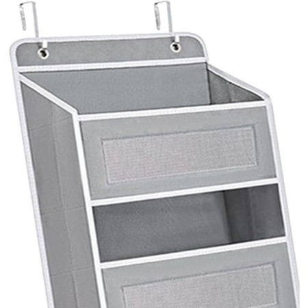 Organizator Suspendat pentru Usi, Flippy, din Nailon si Plasa, Baza de Carton Ingrosat, 5 Buzunare Principale + 5 Buzunare Laterale, 146 x 40 x 17 cm, 2 Carlige Incluse, Gri