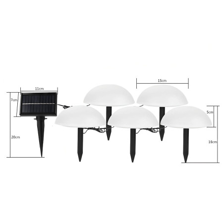 Decorațiune Solară pentru Grădină, Lampă cu 5 Ciuperci, Iluminare Alb Cald, IP44, Autonomie 10h