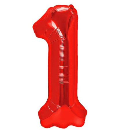Balon din Folie Metalizata Flippy, Figurina Cifra, Tema Aniversare 80 cm, Ambalaj Individual, Pai inclus, Umflare cu Aer sau Heliu, Rosu, Cifra 1