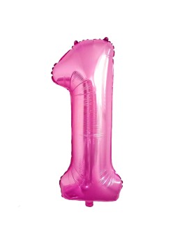 Balon din Folie Metalizata Flippy, Figurina Cifra, Tema Aniversare 80 cm, Ambalaj Individual, Pai inclus, Umflare cu Aer sau Heliu, Roz, Cifra 1