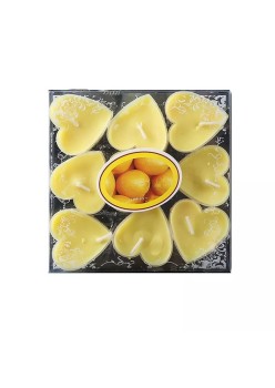 Set 9 Lumanari in Forma de Inima, Flippy, pentru Ziua Indragostitilor, Aroma de Citrice, Ardere 3.5 h, din Parafina, 4 x 2 cm, Galben