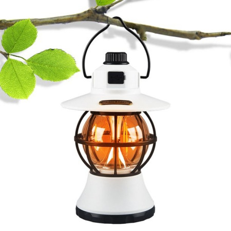 Lampă Camping Retro Reîncărcabilă, 3 Moduri Iluminare, 1200mAh, LED 5W, Intensitate Reglabilă, Culoare Albă, 20 cm, Portabilă cu Mâner