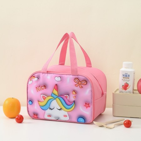 Geantă Frigorifică, Flippy, cu Desene Animat 3D, Portabilă pentru Copii, de Prânz, din Pânză Oxford, 27.5x18x20 cm, Model Unicorn, Roz