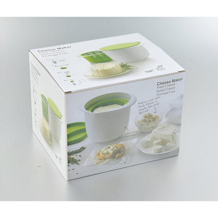 Recipient pentru Preparat Branza, Flippy, Capac de Silicon, Cheese Maker din Plastic, Strecuratoare, 17x14.5x12.8 cm, Alb