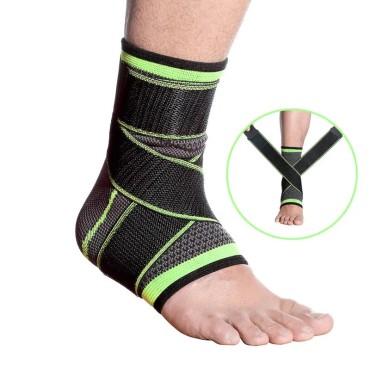 Orteza pentru Glezna, Flippy, cu Benzi Elastice de Fixare, 24 x 10.5 cm, din Nailon, Negru/Verde