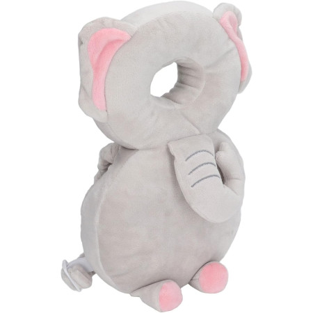 Rucsac cu Pernă de Protecție pentru Cap, Model Elefant din Plus, Suport Moale pentru Bebeluși, 33x6x19 cm, 180 g, Gri