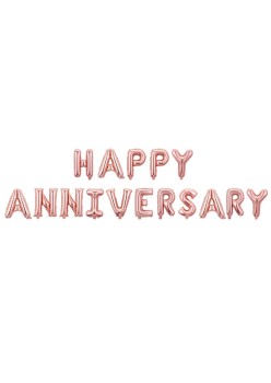 Set Baloane din Folie Metalizata, Flippy, Model Happy Anniversary, Litere de 40 cm, Baloane Party, Ambalaj Individual, Pai Inclus, Umflare cu Aer sau Heliu, Roz