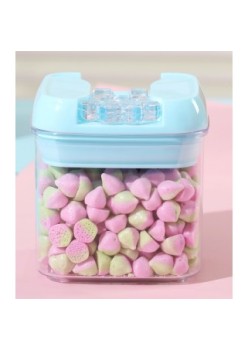 Cutie de Depozitare Alimente, Flippy, tip Container, 0.5L, 10x10x10.5 cm, Recipiente pentru Cereale in Bucatarie,  Transparente cu Capac Albastru