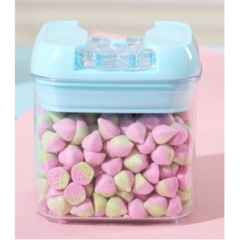 Cutie de Depozitare Alimente, Flippy, tip Container, 0.5L, 10x10x10.5 cm, Recipiente pentru Cereale in Bucatarie,  Transparente cu Capac Albastru