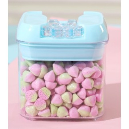 Cutie de Depozitare Alimente, Flippy, tip Container, 0.5L, 10x10x10.5 cm, Recipiente pentru Cereale in Bucatarie,  Transparente cu Capac Albastru