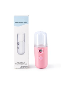 Spray de Hidratare Facială cu Tehnologie Nano, Flippy, Hidratare, Igienizare, Abur Rece, Încărcare USB, Capacitate 30 mL, 10cm, Roz