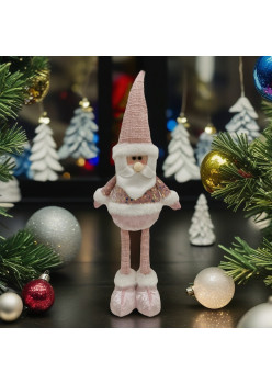 Figurina Decorativa, Pentru Craciun, Flippy, Mos Craciun, Picioare Telescopice, Inaltime Reglabila 44-54cm, Bluza cu Paiete, Roz