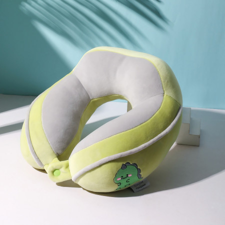 Pernă de Călătorie Ergonomică pentru Gât și Cap, Umplutură din Bumbac, Confort Maxim, Model Brodat Crocodil, 28x28x10 cm, Verde