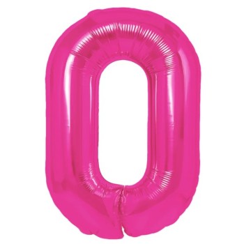 Balon din Folie Metalizata Flippy, Figurina Cifra, Tema Aniversare 80 cm, Ambalaj Individual, Pai inclus, Umflare cu Aer sau Heliu, Roz, Cifra 0