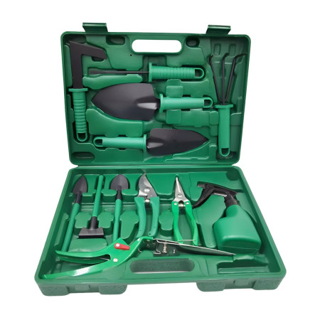 Set 12 Unelte Grădină cu Cutie de Depozitare, PVC & Oțel A3, 38x29 cm, Verde Deschis – Plantare, Sol, Îngrijire Plante