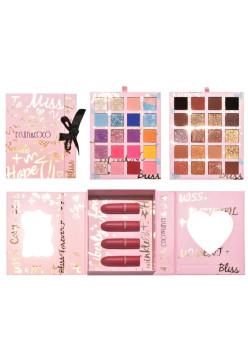 Set cosmetice Kevin&Coco, 4 Lip gloss, paleta farduri 40 culori nuante nude / rose, cutie cadou, Fara Sulfati, Pudra Compacta, Clasic, 17 x 14 x 5 cm, multicolor