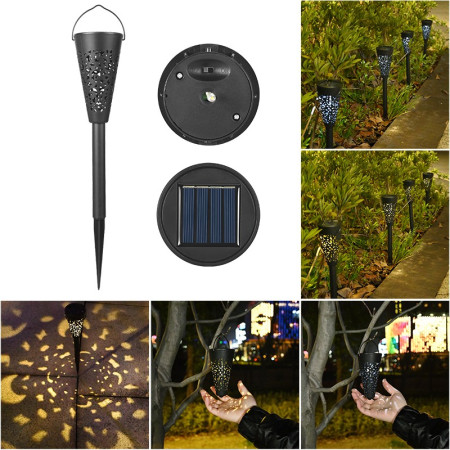 Lampă Solară Tip Torță - Iluminare Alb Rece, Efect Flacără, Rezistentă la Intemperii, 41.5 cm