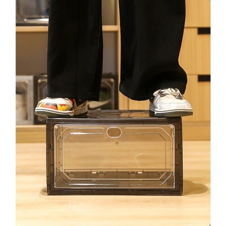 Organizator de Pantofi, Flippy, din PP+ABS, Usa Laterala Magnetica, Rezistenta la Praf, Anti-Oxidare, Utilizare Multipla, 36 x 28 x 21 cm, Gri Transparent