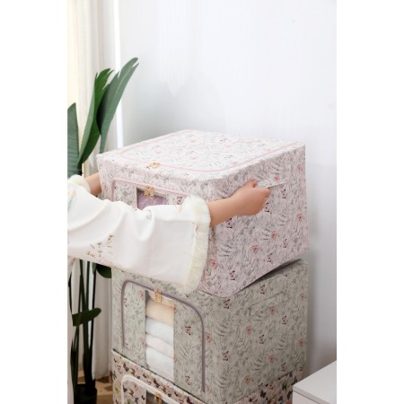 Cutie De Depozitare, Flippy, Pentru Haine, Lenjerie, Sosete Si Sutiene, Material Textil, 66L, Model Fluturasi, Gri