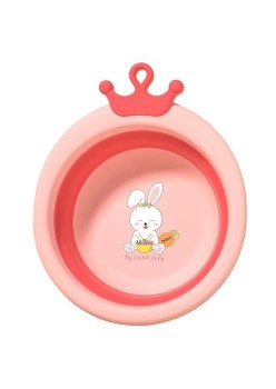 Cada Pliabila pentru Baie pentru Copii, Flippy, Cadita pentru Bebelusi, Model Rotund cu Iepuras, Roz, 30x31x3.5 cm, 3.3 L