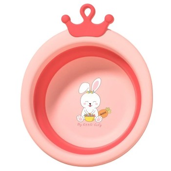 Cada Pliabila pentru Baie pentru Copii, Flippy, Cadita pentru Bebelusi, Model Rotund cu Iepuras, Roz, 30x31x3.5 cm, 3.3 L