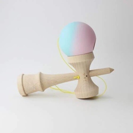 Jucarie Interactiva Kendama, Flippy, din Lemn, 18 cm, Joc de Indemanare pentru Copii si Adulti, Model Gradient 5, Albastru/Lila