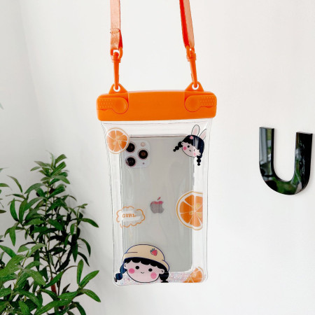 Husa subacvatica Fruity Waterproof Flippy, Snowproof, Universala, Impermeabila, cu Snur, pentru telefon sau documente, Orange Girl 2, Oranj