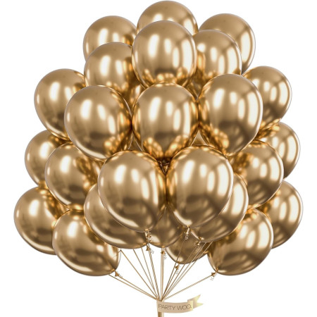 Set 10 Baloane din Latex Chrome, Flippy, Model Party, 13 cm, Gold, 1 g