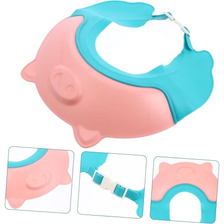Viziera de Protectie Baie Pentru Copii, Fippy, Model Purcelus, Dimensiune ajustabila, Durabil, Usor de curatat, Impotriva Samponului, pentru Ochi si Urechi, TPE+PP, 23x23 cm, Roz