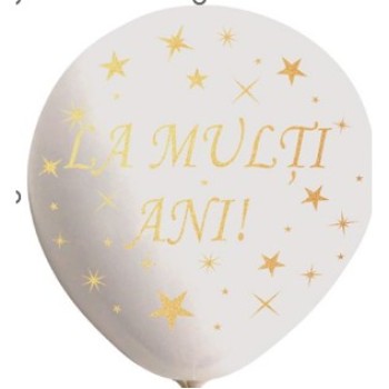 Set 10 Baloane din Latex, Flippy, Model Party, La Multi Ani, 23 cm, Albe, 2.2 g