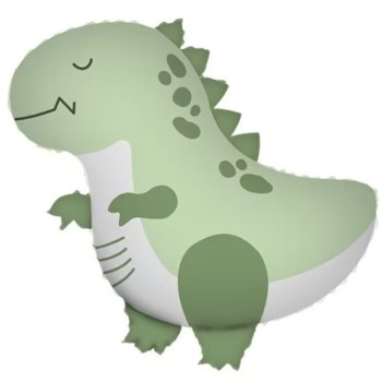 Balon din Folie Metalizata, Flippy, Figurina Animata, Model Dinozaur, 55 x 54 cm, Ambalaj Individual, Pai Inclus, Umflare cu Aer sau Heliu, Verde