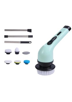 Perie Electrica de Curatare, Flippy, pentru Gresie, Baie, Bucatarie, 25x20x9.5 cm, cu 6 Capete, Maner Extensibil Detasabil 84-127cm, Incarcare USB-Type C, Rotire 360 de Grade, 3000 mAh, Culoare: Verde