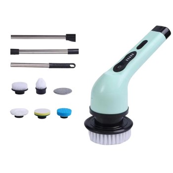 Perie Electrica de Curatare, Flippy, pentru Gresie, Baie, Bucatarie, 25x20x9.5 cm, cu 6 Capete, Maner Extensibil Detasabil 84-127cm, Incarcare USB-Type C, Rotire 360 de Grade, 3000 mAh, Culoare: Verde