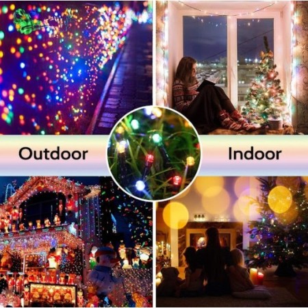Instalatie Craciun cu Energie Solara, Liniar cu Fir de Cupru, 32 m, 300 de LED-uri, Multicolor
