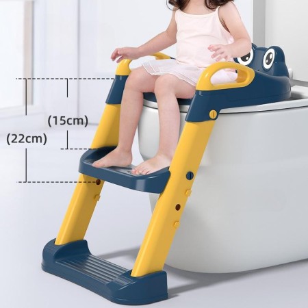 Reductor WC cu Scaunel Inaltator Copii 1-7 Ani, 2 Trepte Reglabile, Colac Moale, Pliabil, cu Spatar si Manere, Albastru-Portocaliu