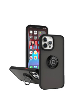 Husa Anti Fall Metal Bracket pentru Apple iPhone 14 Pro Max, Rezistenta la socuri, Margini colorate, Cu inel de prindere magnetic, Flippy, Negru