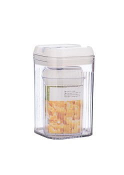 Cutii de Depozitare Alimente, Flippy, Set din 2 Cutii de tip Container, 0.8L-10x15.5 cm, 2L-12.5x12.5x21.5 cm, Recipiente pentru Cereale in Bucatarie,  Transparente cu Capac Alb