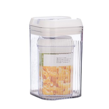 Cutii de Depozitare Alimente, Flippy, Set din 2 Cutii de tip Container, 0.8L-10x15.5 cm, 2L-12.5x12.5x21.5 cm, Recipiente pentru Cereale in Bucatarie,  Transparente cu Capac Alb
