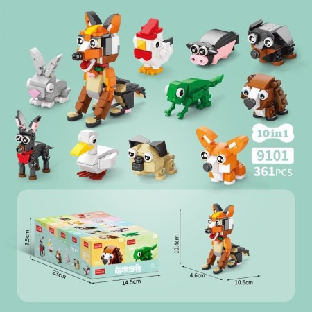 Set de Constructie, Flippy, 10 in 1, 361 Piese, Diverse Forme, +6 Ani, din Abs, Multicolor