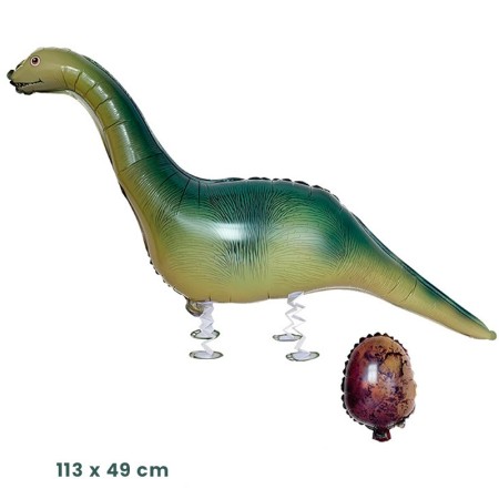 Balon din Folie Metalizata, Flippy, Figurina Animata, Model Dinozaur cu Ou, 113x49 cm, Ambalaj Individual, Pai Inclus, Umflare cu Aer sau Heliu, Verde inchis