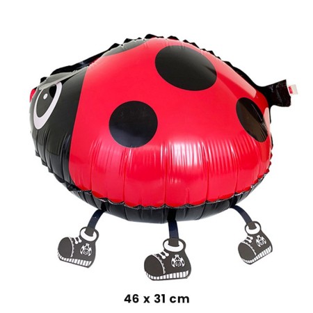 Balon din Folie Metalizata, Flippy, Figurina Animata, Model Buburuza, 46x31 cm, Ambalaj Individual, Pai Inclus, Umflare cu Aer sau Heliu, Rosu-Negru