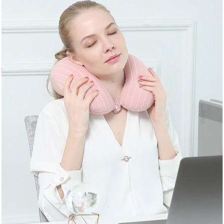 Pernă TravelFlex 2în1, Confort Ergonomic, Umplutură cu Particule de Spumă cu Memorie, Design Versatil, Roz
