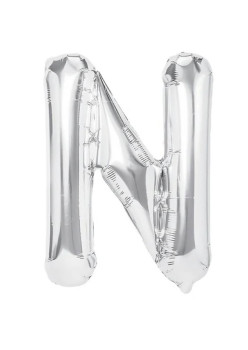 Balon Folie Metalizata Litera N, Flippy, 40 cm, Umflati cu Heliu sau Aer, Ambalaj Individual, Pai inclus, Argintiu