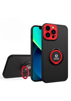 Husa de protectie Eagle eye pentru Apple iPhone 13, Rezistenta la socuri, Protectie camera, Cu inel de prindere magnetic rosu, Flippy, Negru