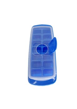 Forma pentru gheata cu capac, plastic alimentar, orificiu umplere, 29.5 x 12.5 x4 cm, 14 cuburi, Albastru