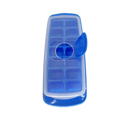 Forma pentru gheata cu capac, plastic alimentar, orificiu umplere, 29.5 x 12.5 x4 cm, 14 cuburi, Albastru