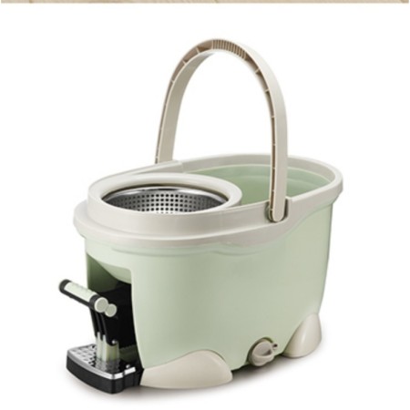 Set Galeata cu Pedala si Mop Rotativ 360°, Flippy, Cu Actiune Centrifuga x4, Pentru Uz Casnic, Maner din Otel Inoxidabil Telescopic, 2 Capte din Bumbac, 46x30x28 cm, Verde Matcha
