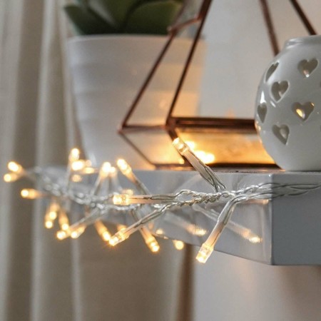 Instalatie Craciun, 15 m, 150 Led-uri ,Liniara, Alb cald, 8 jocuri de lumini, Transformator cu telecomanda, Interconectabila, Prelungitor 3 m inclus, Fir Transparent, Flippy