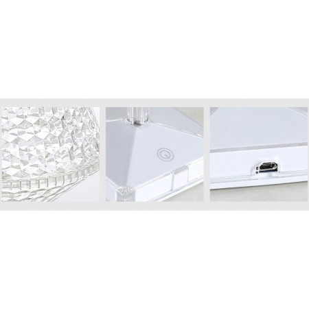 Lampa de birou pe LED RGB 16, Flippy, dimmer tactil, 3 nivele de intensitate, incarcare USB, 3W, Cristal Acrilic, cu telecomanda, forma pahar, transparent
