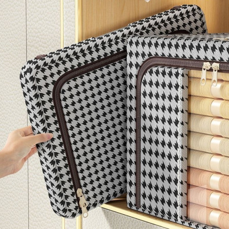 Cutie de Depozitare Pliabilă Premium, 66L, Textil, Cadru Metalic, Fermoar Bidirecțional, Fereastră Transparentă, Design Zebră, Alb-Negru, 50x40x33 cm